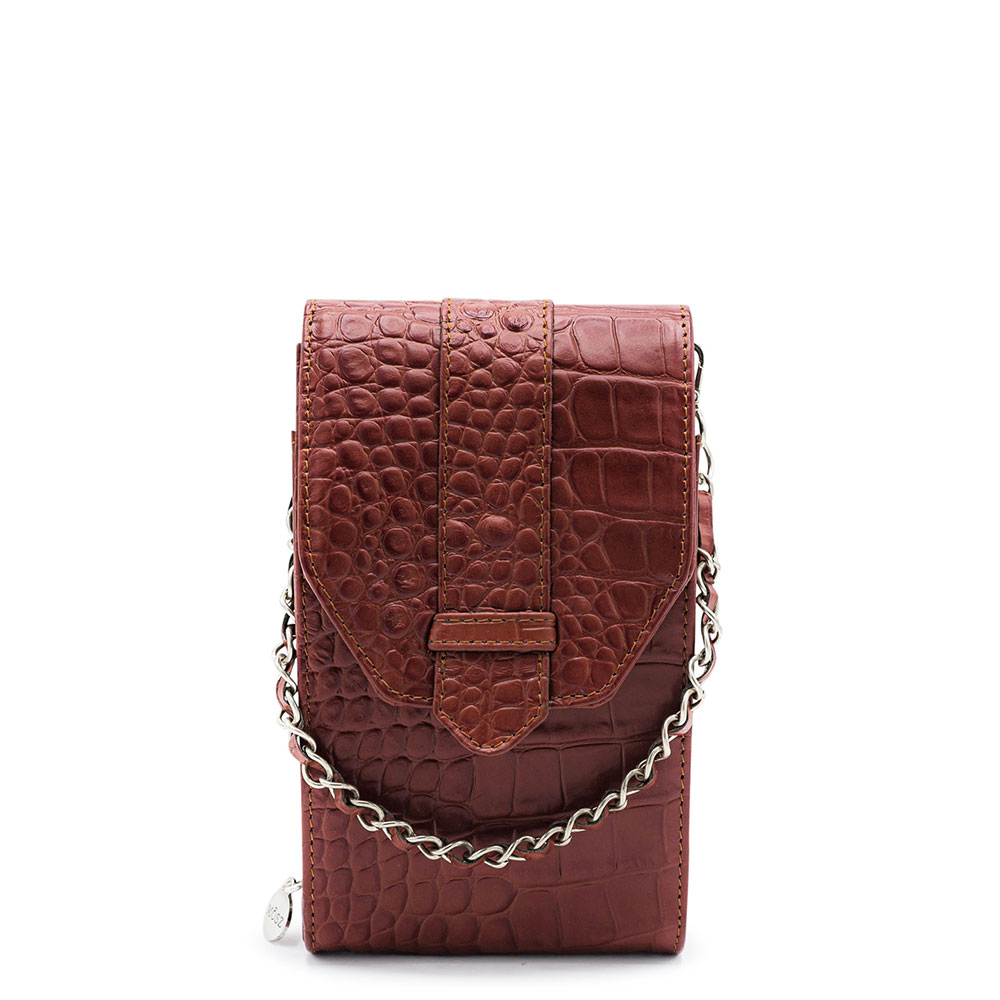 MOSZ Telefoontasje Croco Cognac Brushed Silver