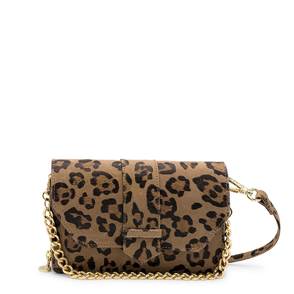 MŌSZ Dames Crossbody / Telefoontasje / Handtas - Leer - Schoudertas Kris cheeta / bruin