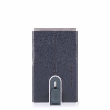 Piquadro Black Square Creditcard Case With Sliding System Ocean Blue