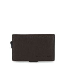 Piquadro Black Square Credit Card Holder Case Metal Dark Brown